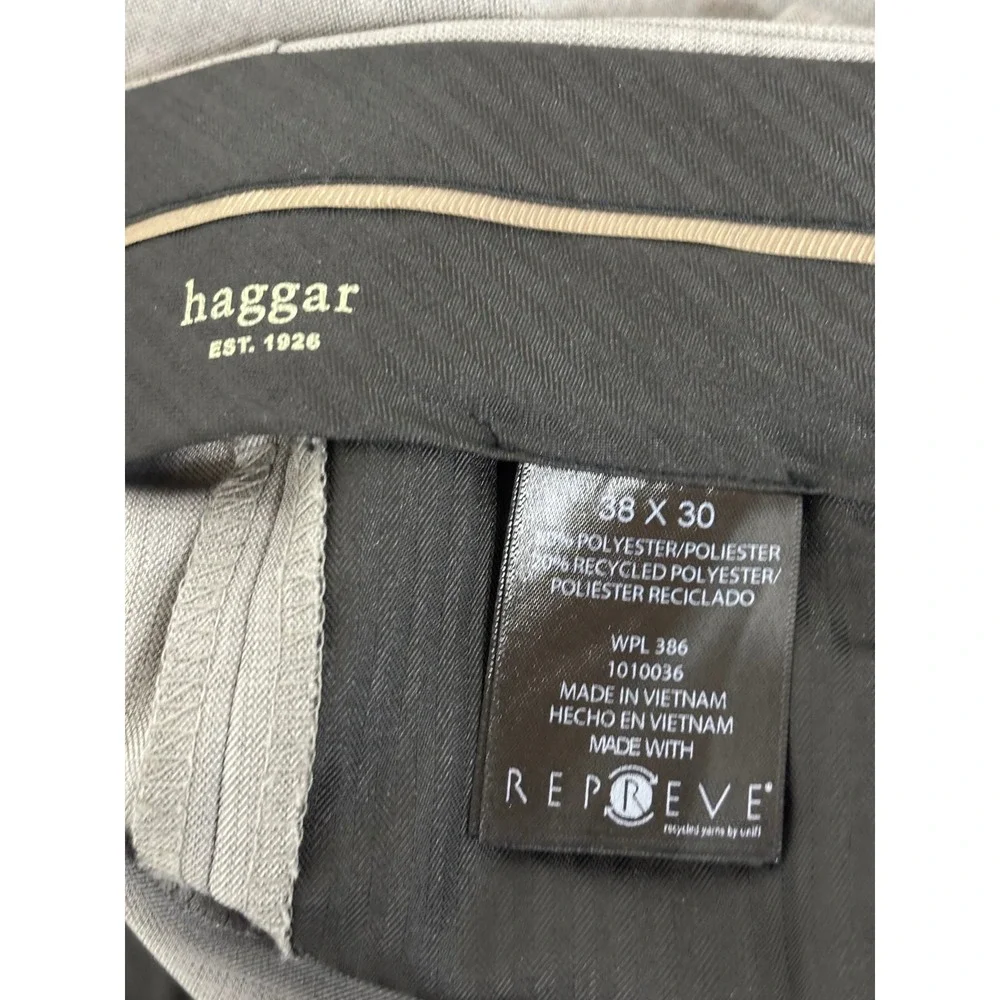 Haggar Mens Pleated Dress Pants Gray 38x30 Polyester Blend Repreve